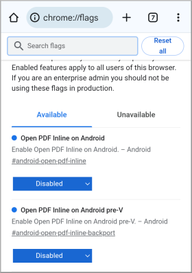 Android Chrome Open PDF Inline Flags