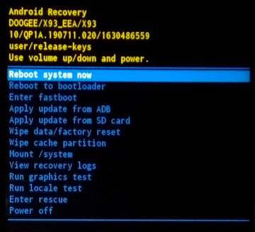 Doogee X93 Recovery Menu
