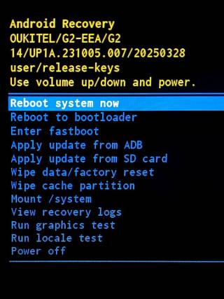 Oukitel G2 Recovery menu