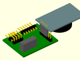 The PCB with the RTC module, OpenSCAD 3D view