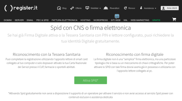 SPID gratuito con Register.it