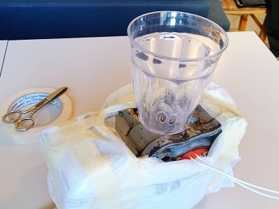 Broken bolt: motorcycle cylinder prepared with alum container and heating pad